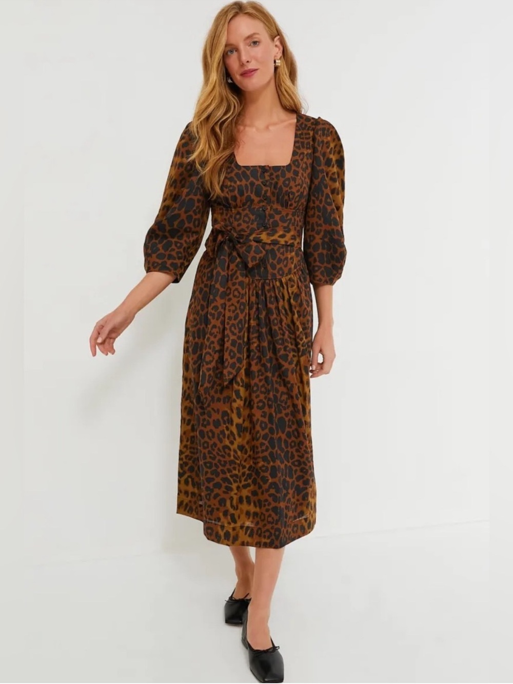 NWT Tuckernuck Dress Graciela Midi Belted in Leopard Brown Black